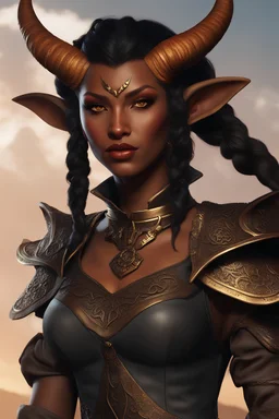 dnd character art of a tiefling warlock. high resolution cgi, short horns, small ears, fair-skin, unreal engine 6, high detail, intricate, cinematic.