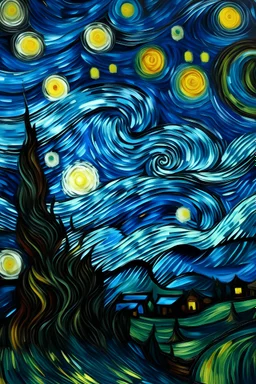 "Starry Night": Depicts the iconic starry sky from Van Gogh's famous painting.