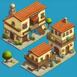 Elevated view of a Venetian house 2d game tileset