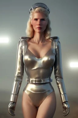 Ultra Realistic retro sci-fi movie scene, waist up view portrait, blonde woman, sweet young Claudia Schiffer face, perfect iris, glow eyes, makeup, weapon. Soldiers next to background, Retro sci-fi style, helmet, tight latex coat, fog, rain, soft color, highly detailed, unreal engine 5, ray tracing, RTX, lumen lighting, ultra detail, volumetric lighting, 3d, finely drawn, high definition, high resolution.