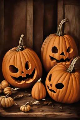 Jack O Lantern Halloween, Pumpkins Still Life, Rustic Fall Art Vintage Wall Print Halloween