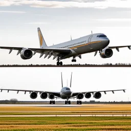A picture of a plane about to take off from the ground, and the picture was taken from the side of the plane