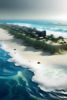 crear una imagen de una superficie alta cerca de la playa donde puede resistir un tsunami