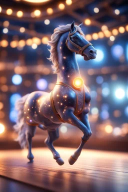 ultimate transcendent happy yoga space horse with spotlights, in advanced hi tech dock, bokeh like f/0.8, tilt-shift lens 8k, high detail, smooth render, down-light, unreal engine, prize winning