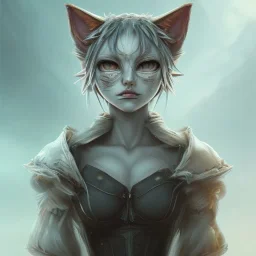 miqo'te character, ominous, facepaint, waist up portrait, intricate, oil on canvas, masterpiece, expert, insanely detailed, 4k resolution, retroanime style, cute big circular reflective eyes, cinematic smooth, intricate detail, soft smooth lighting, soft pastel colors, painted Renaissance style