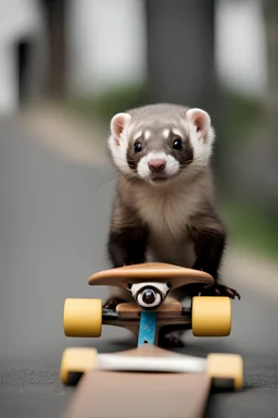 a ferret riding a longboard