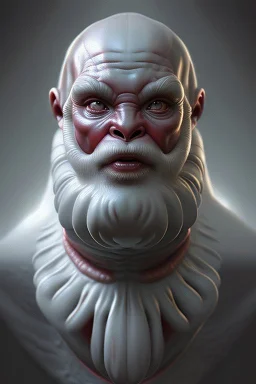 Alien Santa Claus, realistic shaded perfect face, fine details, very dark environment, misty atmosphere, closeup, fantasy, intricate, elegant, highly detailed, digital painting, artstation, concept art, matte, sharp focus, illustration,