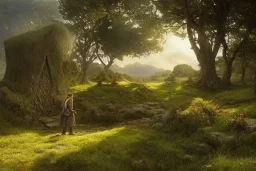 the shire, scenery landscape, lord of the rings, highly detailed, perfect lighting, perfect composition, 4 k, artgerm, derek zabrocki, greg rutkowski