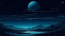 A night landscape moebius style with moon visible