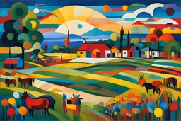 Celebration of the American Farm in the style of Wassily Kandinsky