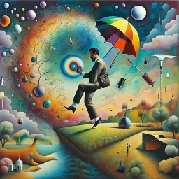 Create a surreal image that represents, in a creative way, the following concept: 'It's A Lucky Man Who's Happy With His Place In Life.' Surreal composition, in style by Richard Burlet and Esao Andrews Modifiers: fantasy very attractive beautiful imperial colors crisp quality colourful Jacek Yerka acrylic art pencil sketch Pop Art Paul Klee Banksy Pablo Picasso Esao Andrews Jan Vermeer abstract expressionism semolina pilchard dmt puff