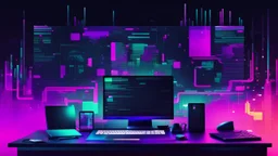 create me a hacker desktop background with the style of glitchart