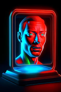 a 3d male face coming out of a tablet screen, inspired by Tim Hildebrandt, futuristic, glowing, sci-fi digital art illustration, stefan koidl inspired