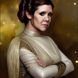 [[extrem stunning photorealistic Carrie Fisher as Princess Leia]] :: [[photorealistic brown eyes, short hair, head and shoulders portrait, 8k resolution photorealistic portrait by Greg Rutkowski, Artgerm, WLOP, Alphonse Mucha, dynamic lighting, hyperdetailed, intricately detailed, triadic colors]]