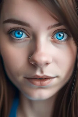 a beautiful young women with a huge nose. blue eyes and brown hair with out picering