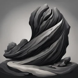 A dark gray and black rock that seems to shift and twist in shape, in whimsical art style