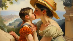 cote d'azur child and mother kissing painting neoclassism zoom out