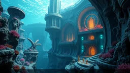 futuristic builded world under the deep sea, curved walls, special buildings, made, coral, futuristic builded world under the deep sea, curved walls, special buildings, made, coral, concrete-like material, stone, onyx and glass, impressive, alien and special structures, buildings left behind from a lost world , 3D Game Cinematic Feel, Epic 3D Videogame Graphics, Intricately Detailed, 8K Resolution, Dynamic Lighting, Unreal Engine 5, CryEngine, Trending on ArtStation, HDR, 3D Masterpiece, Unity R