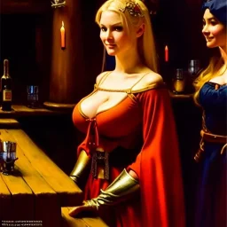 fullbody portrait 'beautiful face blonde massiveboobs medieval wench on tavern in medieval city',painting by gaston bussiere, greg rutkowski, yoji shinkawa, yoshitaka amano, tsutomu nihei, donato giancola, tim hildebrandt, oil on canvas, cinematic composition,sharp image, extreme detail,((fit full head inside picture)),32k