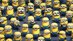 In a big cyber city cross cyber punk minions from despicable minions with a bunch of bananas and minions