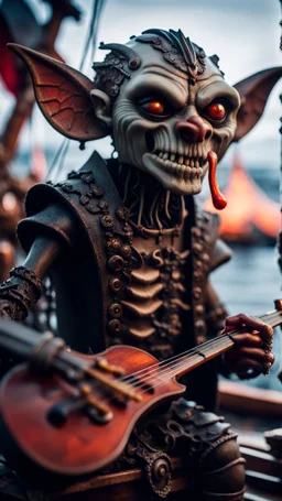 portrait of a vampire werewolf robot goblin gremlin with mustage smoking a violin blood of fish on a viking ship, in the style of Giger,bokeh like f/0.8, tilt-shift lens 8k, high detail, smooth render, down-light, unreal engine, prize winning