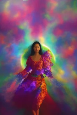 Full body portrait, painting, medium shot lady Spacecore foreground volumetric fractals