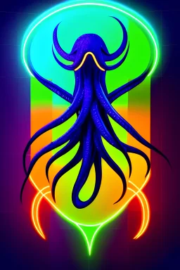 Symétrie!! Vectoriel, Photographie du portrait du Kraken, très coloré, angle parfait, reflets discrets, proportions parfaites, magnifique créature mythique, monstrueux, dangereux, impressionnant, futuriste, 2048,multicouleurs, contours fins néon électrique, très détaillé, très intriqué, très réaliste, arrière plan cyberpunk, hdr, 16k, octane effect, rendering 3d extrême, unreal engine 5, cinema 4d