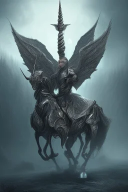 unicorn , dystopian surrealism, fantasy, hdr, demonic, dark art