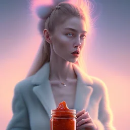 pixar style, realistic painting of women and a jar jam marmelade in kitchen,volumetric blue sky environment and background, volumetric lighting,dramatic lighting, detailed digital painting, extreme dense and fine fur, anime, ornate, colour-washed colors, elegant, small minutiae, tiny features, particulars, centered, smooth, sharp focus, renderman gofur render, 8k, uhd, detailed eyes, realistic shaded volumetric lighting,caustics,backlight