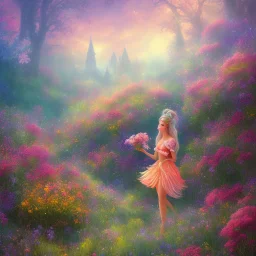 bright fairy in a flowery landscape synthwave, colorful, psychedelic, fairytale artstation, concept fairy art, smooth, extremely sharp detail, finely tuned detail, ultra high definition, 8 k