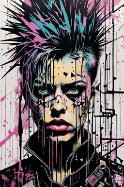 Ultra detailed medium portrait painting of anxiety torn up punk poster, broken circuitry background, matrix effects, punk visual art, punk art aesthetic, graffiti art, pop surrealism, collage art, cluttered paint glitches