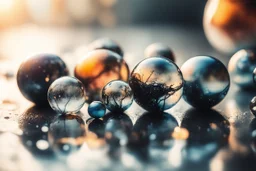 beautiful collection of glass balls, melting watercolor and black ink outlines on wet paper, soft, shading strokes, in sunshine, ethereal, otherwordly, cinematic postprocessing, bokeh, dof