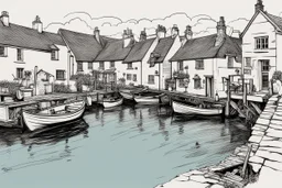 English fishing village light hb pencil line art minimalist