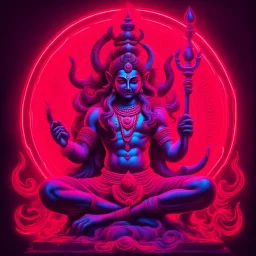 God shiva Demonic image in neon red color pallet