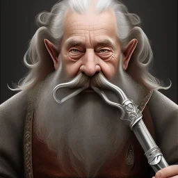 A beautiful dwarf smoking a pipe, full HD, 4K, 8K, very real and with fine and detailed details, realistic and really alive, taken from the movie Lord of the Rings, oil paint