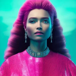A portrait of a crystalised queen, Animal skin, atmospheric, Realistic, cinematic lighting, octane render, transoarent, pink turquoise light, Realism