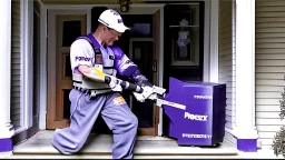 fedex driver with a chainsaw at the front door