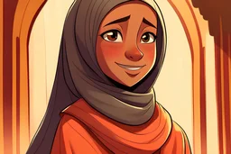 Amina Wearing the Hijab: Illustrate the moment Amina puts on the hijab for the first time. Capture her emotions and newfound confidence.