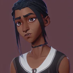 Portrait of a sweet dark skinned 10 year old witch kid with braided black hair