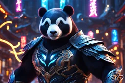 Symbiote panda in 8k cgi Disney artstyle, Kung fu costum, in the style of fairy academia, hard-edge style, agfa vista, dynamic pose, oshare kei, hurufiyya, rtx , neon lights, intricate details, highly detailed, high details, detailed portrait, masterpiece,ultra detailed, ultra quality