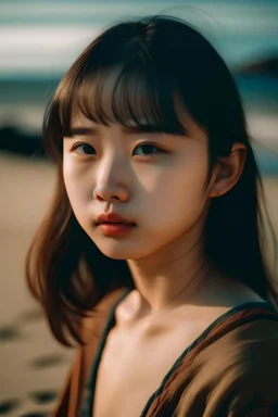 Девушка на пляже лицо крупным планом нежность азиатка 19-25 лет