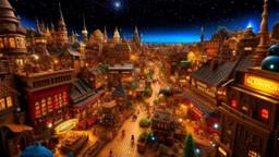 Wide-angle photorealistic fantasy city of unearthly delights in the multiverse