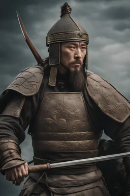 Close-up of a warrior the 1200s and a Mongol warriors portrait , strong athletic build, cinematographic photo