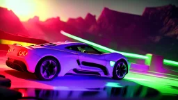 alien tech sports car, unusual neon lighting, high velocity, 64k, dystopian, vray