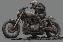 motorcycle, comic book,post-apocalypse, gray background,