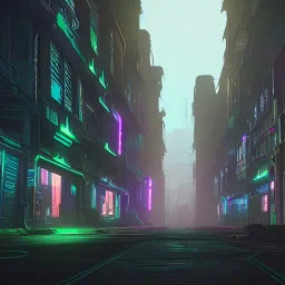 cyberpunk slums houses scifi alleyway neon lights