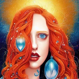 Deborah ann woll, her striking perfectly detailed clear eyes, her perfect, precisely detailed lightly freckled face, meticulously detailed long curly multi-hued ginger carrot cherry fire red hair, luminous colorful sparkles; by james r. eads, gawki, rajewel, tania rivilis, dan mumford, lisa frank, artgerm, greg rutkowski, alphonse mucha and william-adolphe bouguereau; glitter, airbrush, octane render, volumetric lighting, 16k, photorealistic digital painting, artstation, smooth, sharp focus, col