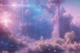 white and gold crystal cosmic and galactic ambiance sky trees river surreal, full of details, smooth, bright sunshine，soft light atmosphere, light effect，vaporwave colorful, concept art, smooth, extremely sharp detail, finely tuned detail, ultra high definition, 8 k, unreal engine 5, ultra sharp focus