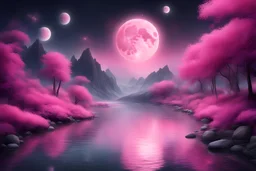ピンクの世界 月 星 キラキラ 水 川 ファンタジー