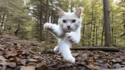 cat jumping in the forest